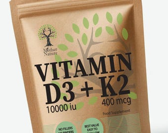 Vitamin D3 K2 Capsules: 10000IU D3, 400mcg MK7, UK Made