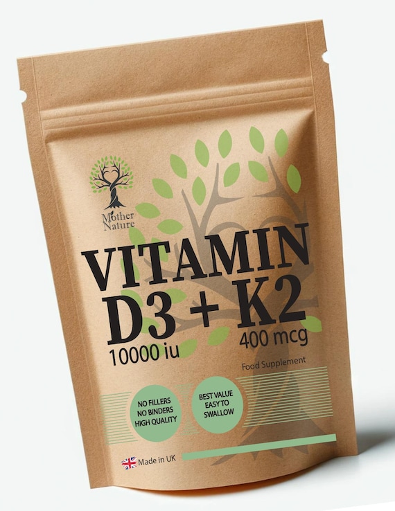 Vitamin D3 K2 Capsules: 10000IU D3, 400mcg MK7, UK Made