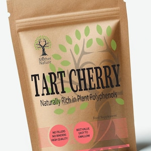 Cápsulas de cereza ácida de 500 mg, extracto puro de cereza Montmorency de alta concentración, suplemento vegano.