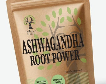 Capsule di radice di ashwagandha: integratore vegano da 600 mg, prodotto nel Regno Unito.
