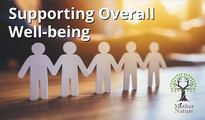 Puede incluir: Imagen de una mesa de madera con cinco figuras recortadas de papel blanco tomadas de la mano. El texto "Supporting Overall Well-being" est&aacute; en la parte superior. El logotipo de Mother Nature est&aacute; en la esquina inferior derecha.