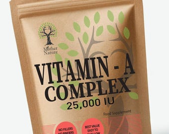 Complesso di vitamina A 25.000 UI: capsule vegane, prodotte nel Regno Unito