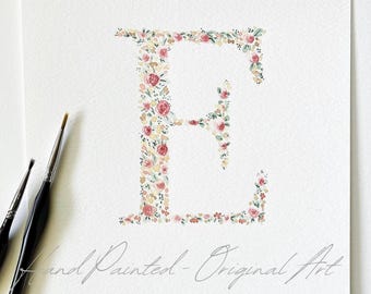 Custom Floral Letter Print, Watercolor Nursery Initial Art