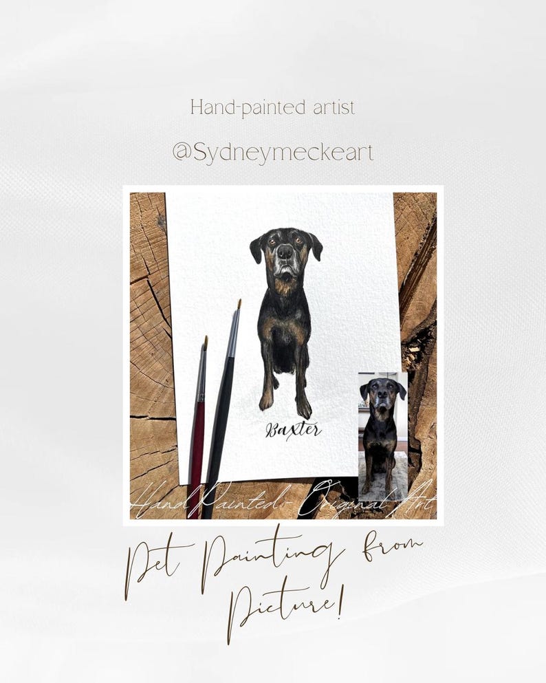 Aangepaste aquarel huisdierportret: handgeschilderd hondenschilderij van foto afbeelding 2