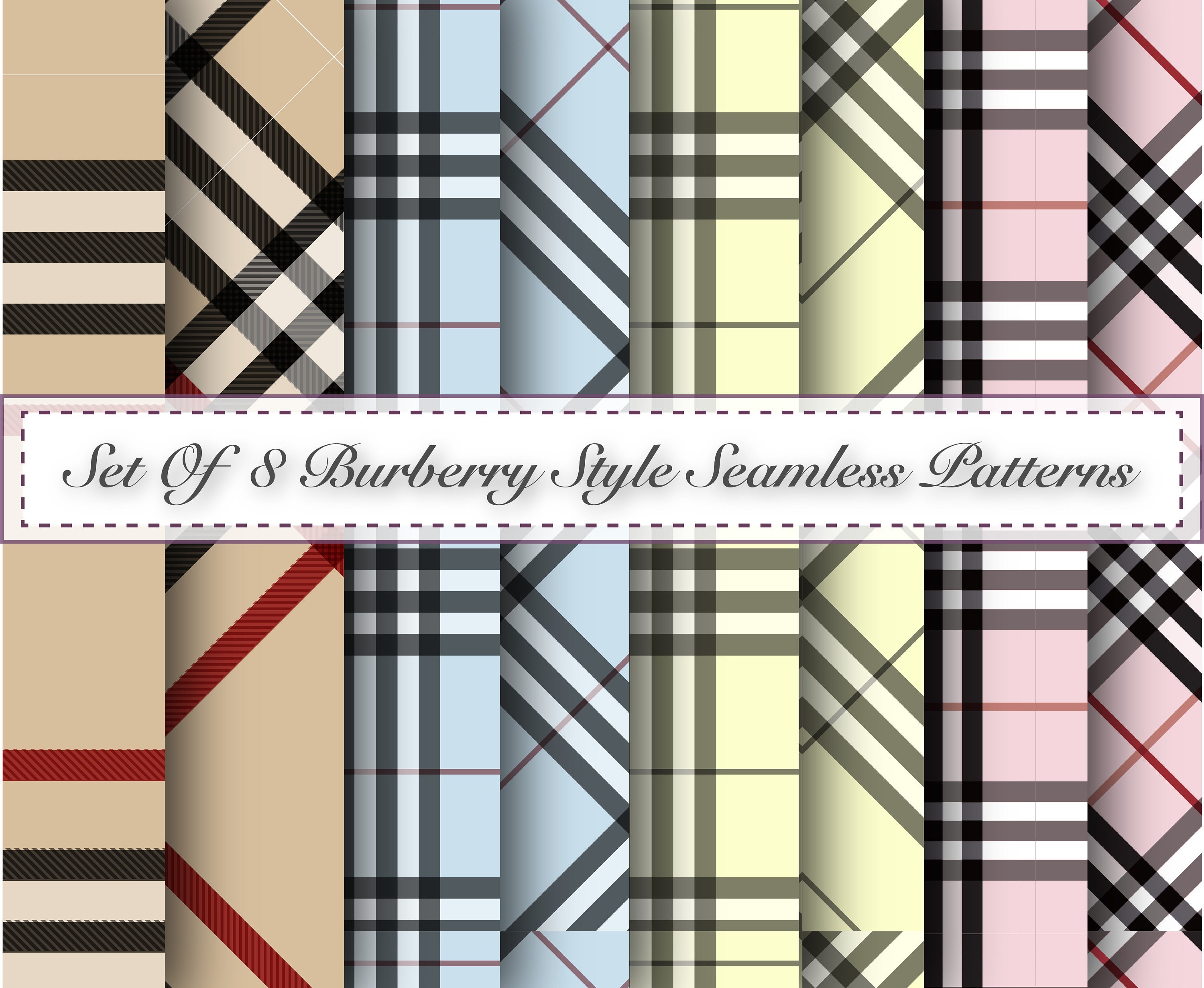 Set of 8 Horizontal & Diagonal Burberry Style Seamless Etsy