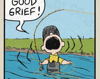 Charlie Brown Fly Fishing Art Print: Comic Dry Fly Illustration