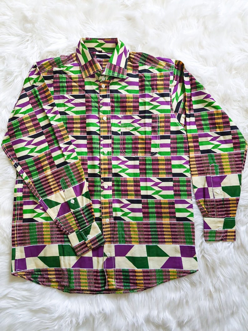 Afro Tribal Traditional Pattern Long Sleeve Button Shirt Green Motif LT9 main image 0