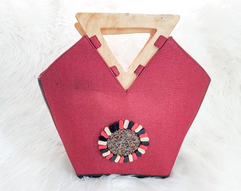 African Handbag/ Red Wine Bag/ Kenyan Handbag/ Handmade Handbag/ Boho Handbag/  Gift For Mom Or Friend/  Wooden Handle Handbags