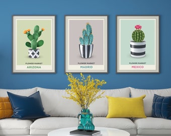 Flower Market Cactus Poster Set of 3 | Botanical Wall Art | Gallery Wall Art | Instant Download