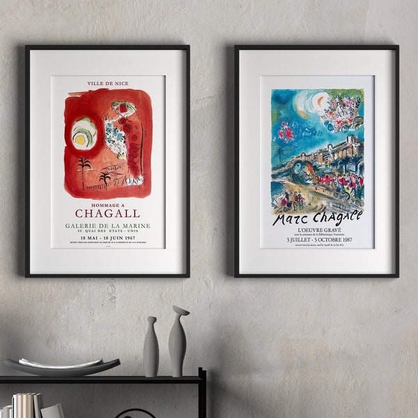 Set of 2 Marc Chagall Art Print | Exhibiton Poster | Gallery Wall Art | Instant Download | Printable Wall Art | Digital Print Set