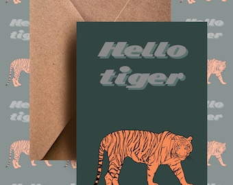 Hello Tiger card, birthday card, blank card,