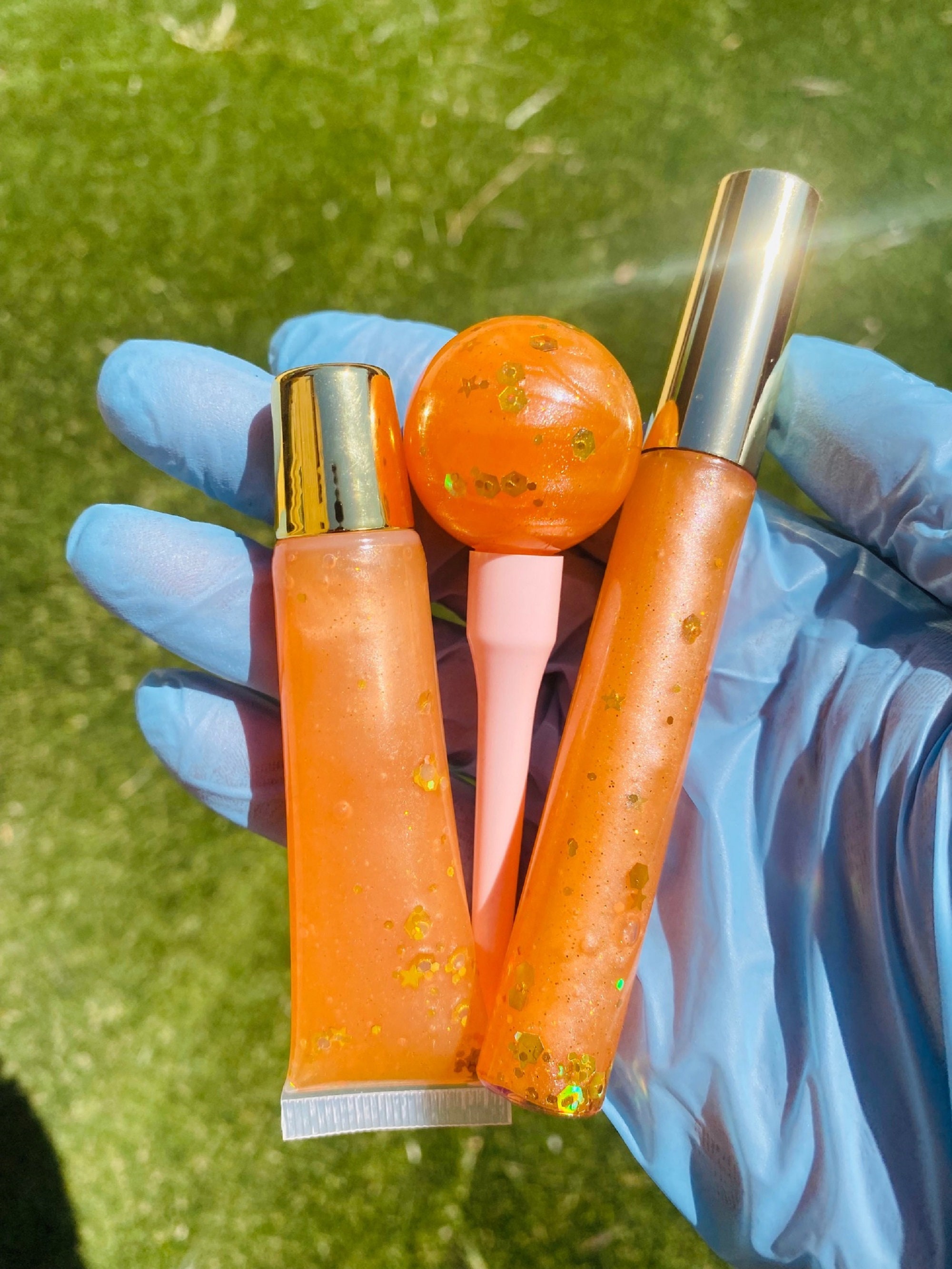 peach c clear lip gloss - River Glow Tint Collection shine shade comes in a supersize tube Peach Flavored Chunky Glitter Clear