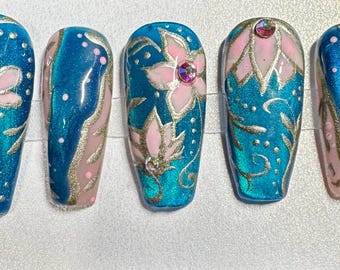Serenity Lotus Dragonfly Stained Glass Press On Nails