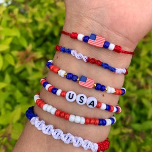 Red White Blue Patriotic Bracelet: Seed Bead 4th of July Jewelry