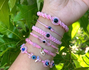 Pink Bracelets- Pink Butterfly- Pink Evil Eye - Pink Bracelets- Friendship bracelets- Minimalist evil eye- Valentine’s Day Gifts- Friendship