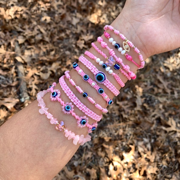 Pink Evil Eye Bracelets- Minimalist Evil Eye Bracelets- Evil Eye Bracelet-Barbie Color- Mother’s Day Gift- Friendship Bracelet- Gift for her