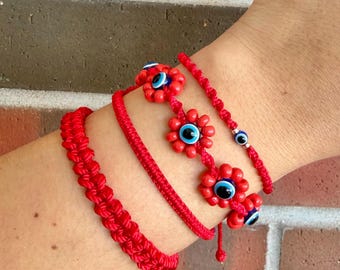 Pulsera de ojo malvado hecha a mano: pulsera protectora de nailon rojo