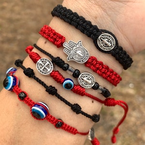 Pulsera de San Benito - Pulsera Cristiana - Pulseras Rojas - Pulseras de Protección - Mal de Ojo - 7 Nudos de la Suerte - Regalos de San Valentín