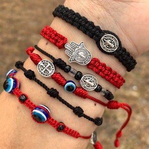 Manunclaims 7 Knots Summer String Bracelets Red Bracelet Red Cord Bracelet  Adjustable Kabbalah Red Knot String Bracelet Amulet for Protection, Evil  Eye and Good Luck for Men Women Friendship, 2/6 Pcs 