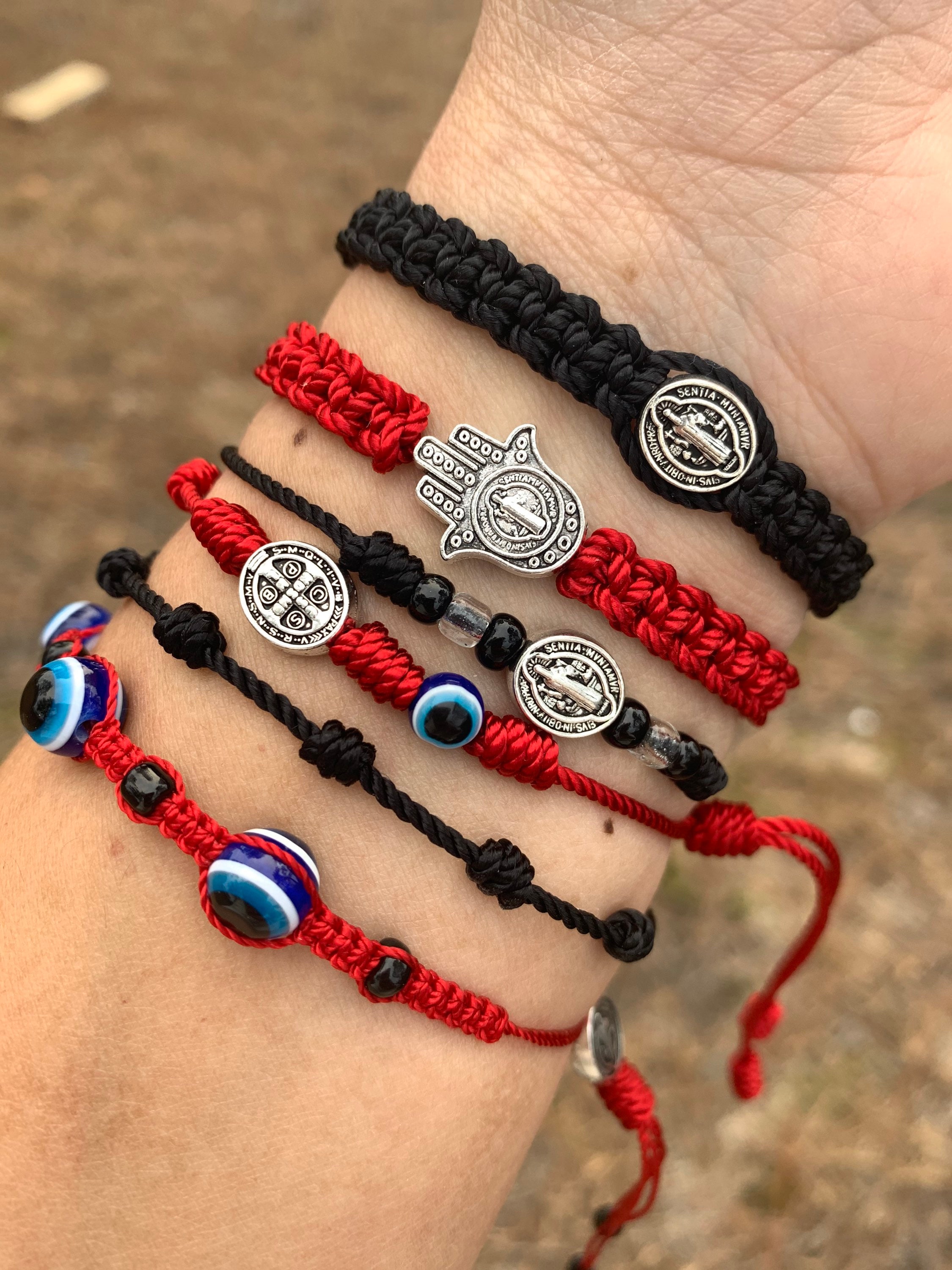 Seven 7 Knot Black Thread Bracelet With Evil Eye Pulsera Negra Siete 7  Nudos Con Ojo 