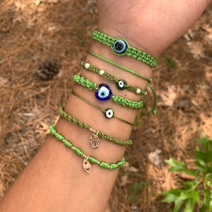 Green Bracelets- Army Green Bracelets- Evil Eye Bracelets- Dainty Bracelet- friendship Bracelet- Christmas Gifts
