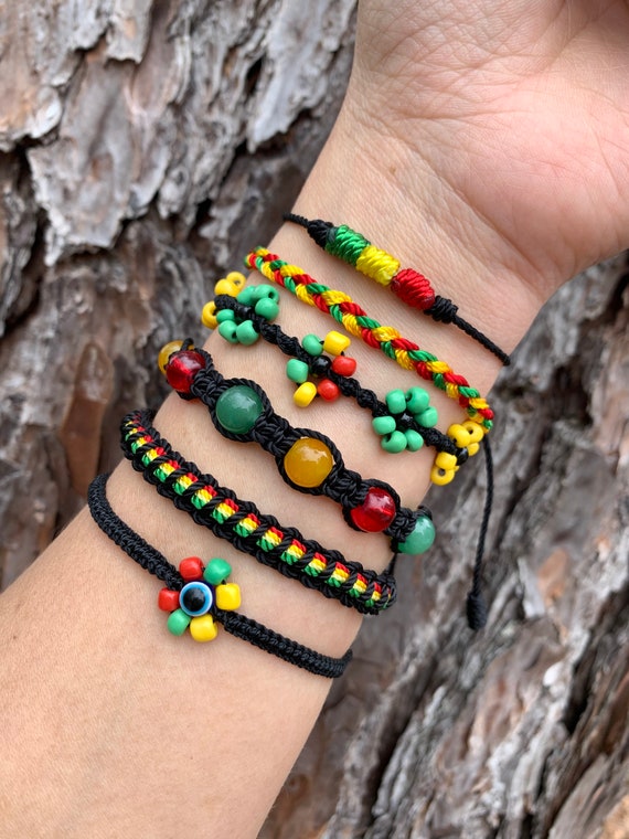 Pack of 3 Rasta Bracelets, Adjustable String Bracelet, Bracelet