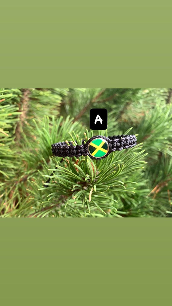 Jamaica Flag Bracelet: Handmade Macrame, Beaded Jamaica Pride