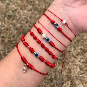 Red String Bracelets- Pulseras de hilo rojo, Evil Eye Bracelets, Friendship Bracelet - Protection Bracelets, Dainty Bracelets- Pearl Brace