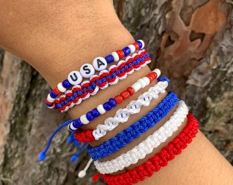 4th of July Bracelets- Red White and Blue Bracelets- American Flag Colors - Patriotic Bracelets- 4th of July