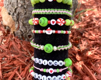Christmas Bracelets - Grinch jewelry - Christmas Gift- Holiday Bracelets-  Gift- Christmas Jewelry- Pink Christmas Bracelets- Pink Christmas