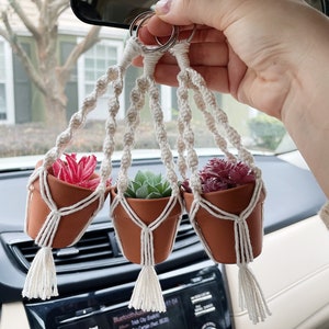 Rearview Mirror Macrame Plant Hanger Car Accessory, Hanging Car Decor, Boho Car Accessories for Women, Interior Car Decor, Car Mirror Charm