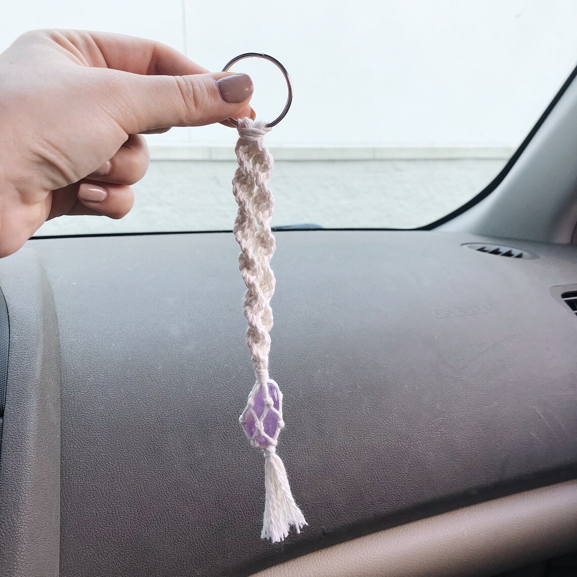 Macrame Crystal Car Charm, Boho Rearview Mirror Hanging - Etsy