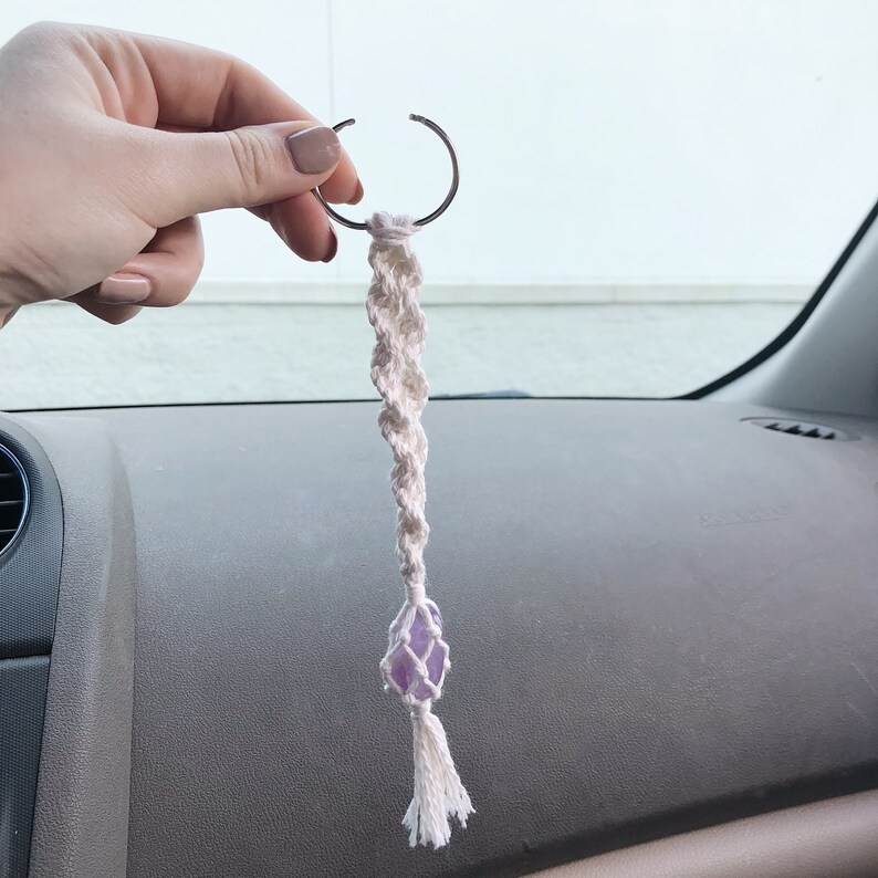 Macrame Crystal Car Charm, Boho Rearview Mirror Hanging - Etsy