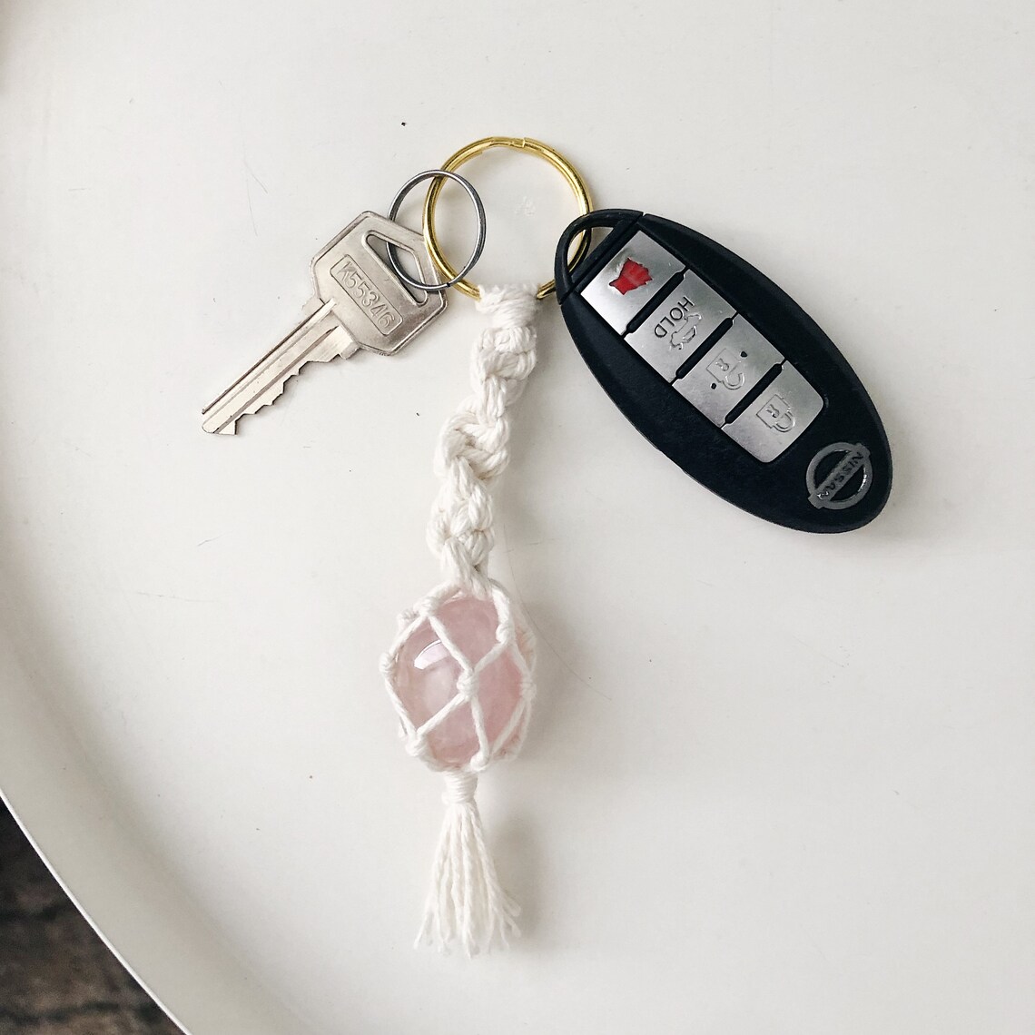 Macramé Wrapped Crystal Keychain Charm Rose Quartz Keychain Amethyst
