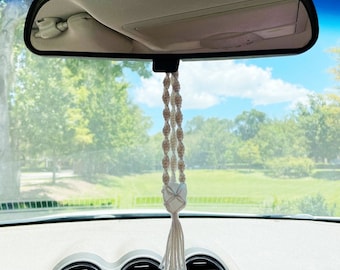 Makramee Kristall Auto Anhänger, Boho Rückspiegel Aufhängung
