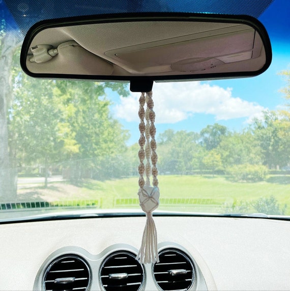 Crystal rear view mirror charm. Car accessories, macrame mirror hanger –  Cord + Quartz