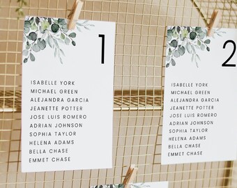 Minimal Wedding Seating Chart Cards Template, Greenery Seating Chart Wedding, Seating Table Plan, Eucalyptus Table Number Cards DIY, JULIA