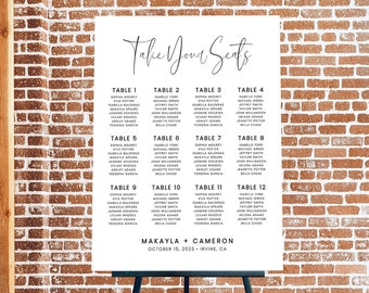 Table Seating Chart for Wedding, Wedding Table Seating Chart Sign, Editable Wedding Seating Plan Template, Please Find Your Seat Sign, KAYLA