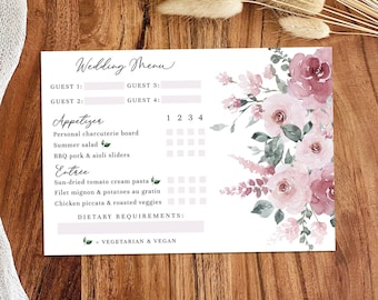 Menu Selection Card Template, Printable Wedding RSVP Menu Card with Meal Options, Meal Choice Card for Wedding Invitation Suite, AVA