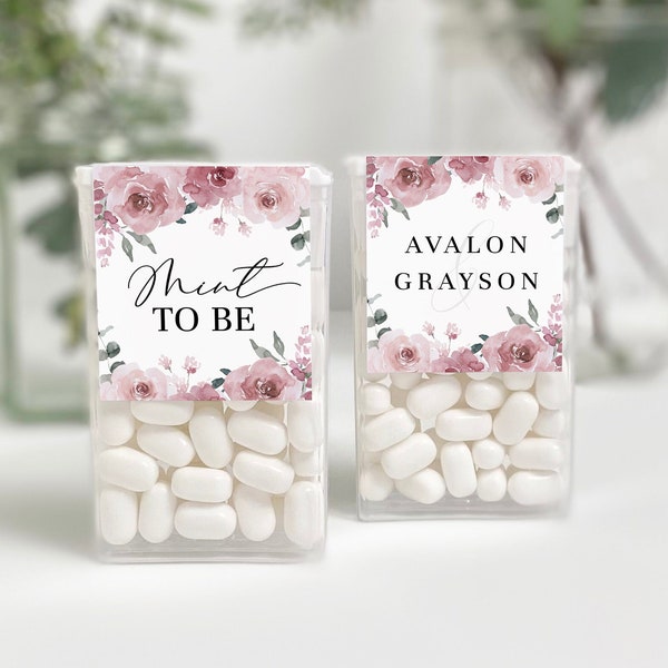 Dusty Rose Wedding Mints, DIY Wedding Favors, Bridal Shower Favors, Mint To Be Tic Tac Label Sticker Template, Wedding Favor Printables, AVA