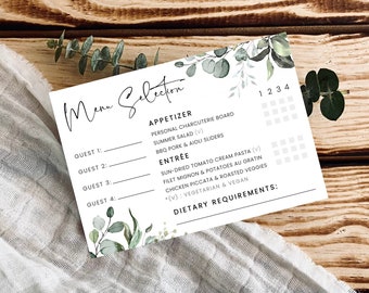 Menu Selection Card Template, Printable Wedding RSVP Menu Card with Meal Options, Meal Choice Card for Wedding Invitation Suite, JULIA
