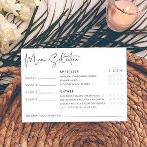 Menu Selection Card Template, Printable Wedding RSVP Menu Card with Meal Options, Meal Choice Card for Wedding Invitation Suite, JULIA