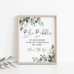 Bubble Send Off Sign, Wedding Send Off, Blow Bubbles of Good Wishes, Editable Printable Wedding Sign DIY, Rustic Sage Green Wedding, JULIA