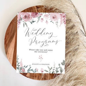 Dusty Rose Wedding Program Sign, Rose Gold Wedding Programs, Please Take One Sign, Printable Take a Program Template, Instant Download, AVA image 1