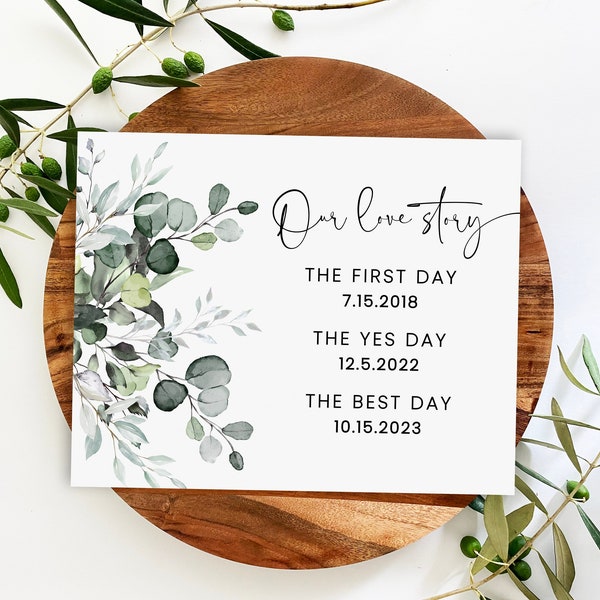 First Day Yes Day Best Day Sign, Printable Our Love Story Sign, Special Dates Sign, Wedding Date Sign, Rustic Bridal Shower Gift, JULIA