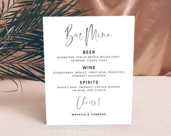 Printable Bar Menu Template, Wedding Bar Menu Sign, Wedding Bar Sign, Wedding Drink Sign, Signature Drink Sign, Drinks Menu Template, KAYLA