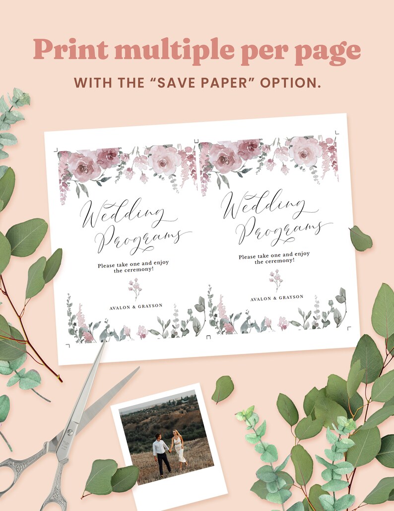 Dusty Rose Wedding Program Sign, Rose Gold Wedding Programs, Please Take One Sign, Printable Take a Program Template, Instant Download, AVA image 9