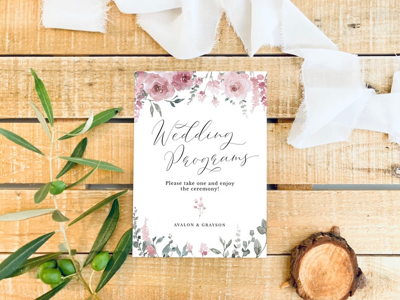 Dusty Rose Wedding Program Sign, Rose Gold Wedding Programs, Please Take One Sign, Printable Take a Program Template, Instant Download, AVA image 3