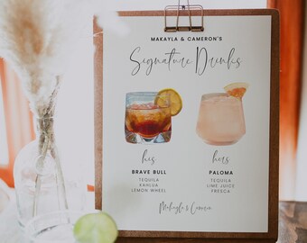 Signature Cocktails Sign, Printable Bar Menu Template, Rustic Wedding Signature Drink Sign, Bar Menu Sign Wedding, Wedding Bar Sign, KAYLA