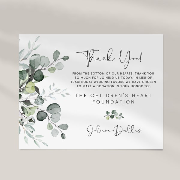 In Lieu of Favors Sign, Wedding Donation Sign, Printable Wedding Templates, Guest Charity Donation Sign, DIY Wedding Favor Ideas, JULIA